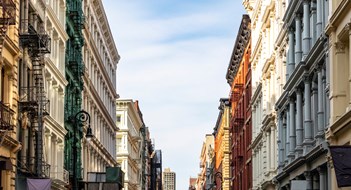 Historic buildings on Greene Street in the SoHo neighborhood of Manhattan in New York City NYC