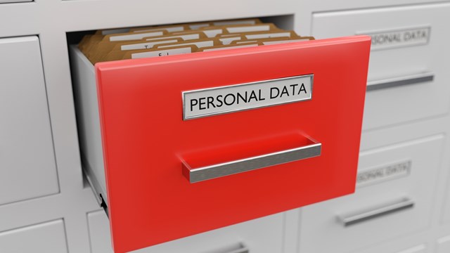 Personal data protection concept. Cabinet full of files and folders. 3D rendered illustration.