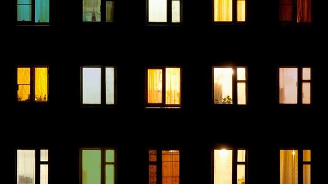 Night windows of the old block of flats