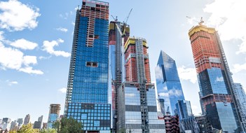 New York City, USA - October 30, 2017: Construction development at the Hudson Yards in Manhattan, NYC, on Chelsea West Side of residential apartments, offices