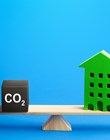 Residential building and CO2 emissions on scales. Greenhouse gas Emissions. Improving energy efficiency, lowering impact on environment. Decarbonization. Climate change. Annual pollution calculation