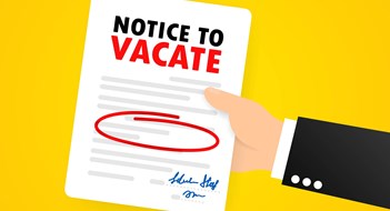 Businessman is holding legal documents. Eviction Notice Form. Human resource management concept. Vector on isolated background. EPS 10