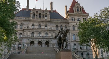 New York State Capitol Building from East Capitol Park in Albany. New York