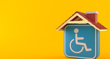 Handicap symbol with roof isolated on orange background. 3d illustration