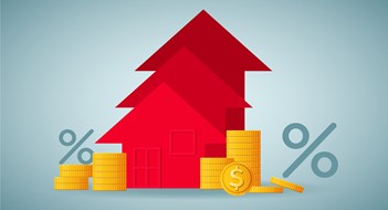 house model like up arrow on background, finance and banking about house concept, investment ideas about real estate.house loan, housing price.