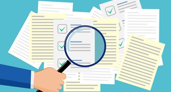 Amending Your Governing Documents Hand with a magnifying glass to search for important documents vector