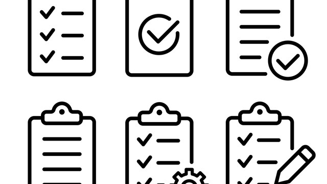 Clipboard icon set. Checklist on the clipboard line icon with checkmarks, checklist, document, gear, pencil. Checklist symbol. Editable stroke. Isolated.