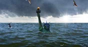 USA Statue of Liberty in New York sinks in the ocean