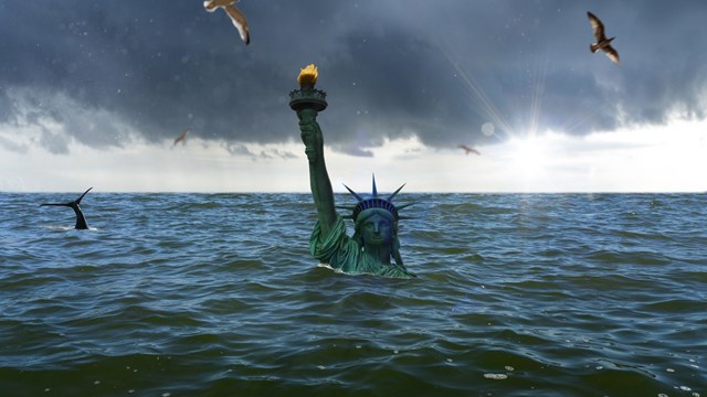 USA Statue of Liberty in New York sinks in the ocean