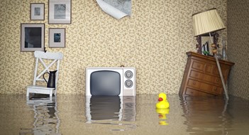 Flooded vintage interior. 3d concept