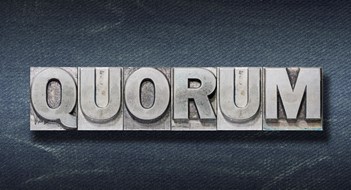 Q&A: Absence of Quorum quorum word made from metallic letterpress on dark jeans background"r"n