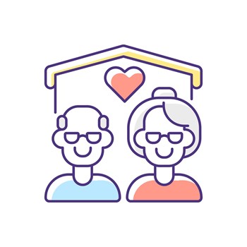 Senior housing RGB color icon. Nursing home. Retirement comfort dwelling. Elderly people healthcare treatment. Residence for pension. Old family social support. Isolated vector illustration