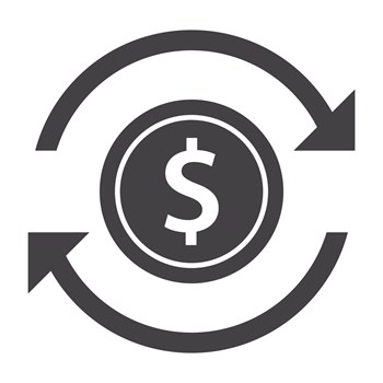 Coin with arrows concept for funds transfer