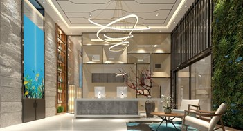 3d render of luxury hotel lobby entrance reception