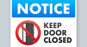 Intruder Alert! Notice Keep Door Closed Sign. Open door. Vector stock illustration