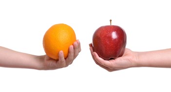 Co-op vs. Condo compare apple to orange white background