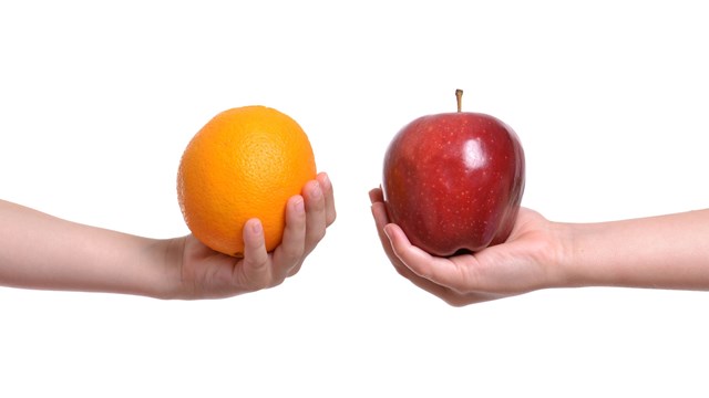 compare apple to orange white background