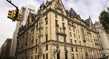 The Dakota New York City, New York, USA - November 12, 2017: View of landmark The Dakota luxury apartment building and former home of John Lennon, seen from Central Park West.