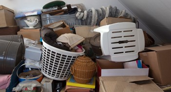 More Than a Mess Pile of junk in a house, hoarder room pile of household equipment needs clearing out storage
