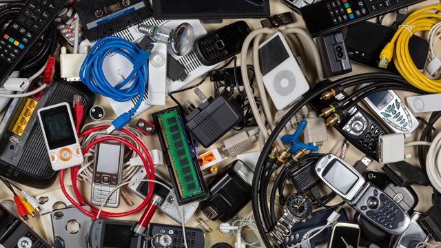 Old out of date technology. Electrical items no longer of any use. Obsolete electrical waste for recycling.