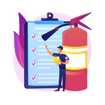 Fire inspection abstract concept vector illustration. Fire alarm and detection, building inspection checklist, fulfill the requirements, safety certification, annual inspection abstract metaphor.