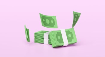 Understanding Management Fees 3d dollar banknote stack with flying banknotes isolated on pink background. economic movements or business finance, loan concept, 3d render illustration