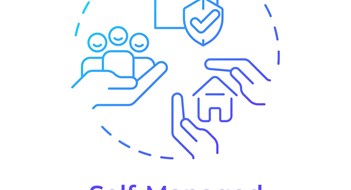 How Self-Managed Communities Manage Their Business Self-managed HOA blue gradient concept icon. Property management, administrative services. Round shape line illustration. Abstract idea. Graphic design. Easy to use in infographic, presentation