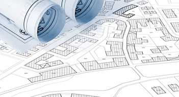 Selling Air Rights Imaginary cadastral map with buildings, land parcel and vacant plot - land records and property registry concept