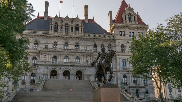 New York State Capitol Building from East Capitol Park in Albany. New York