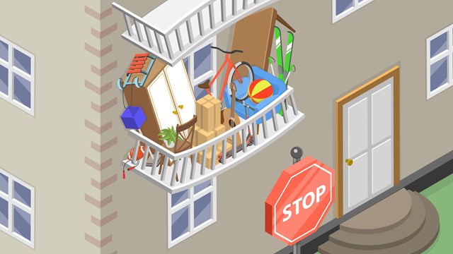 3D Isometric Flat Vector Conceptual Illustration of Overflown Balcony, Excessive Consumerism