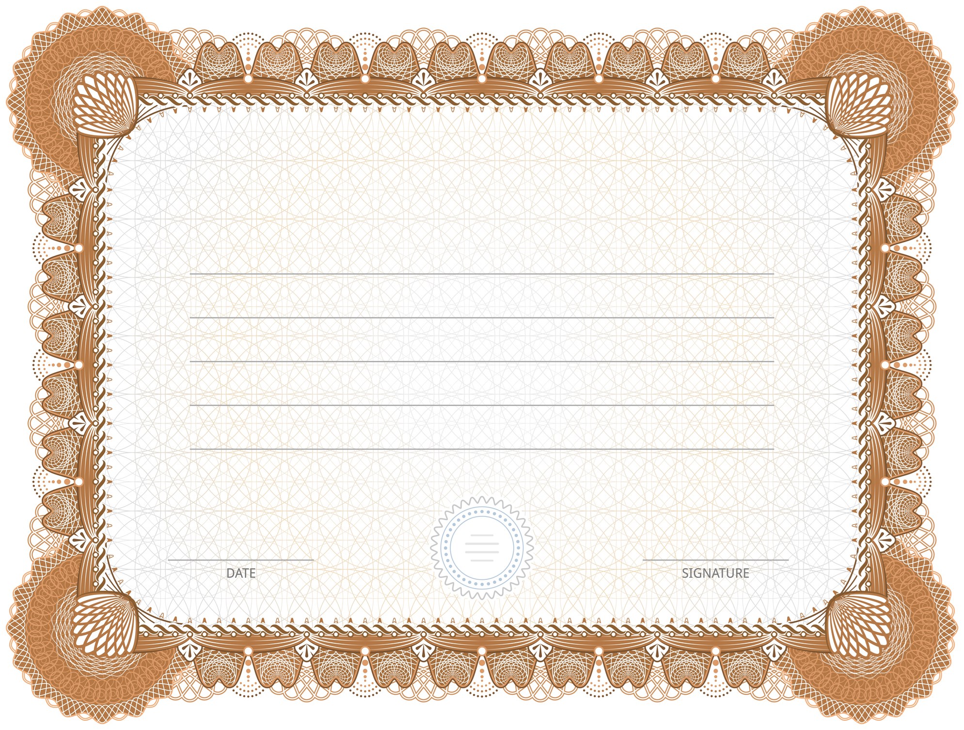 Bronze diploma border design for personal conferment. Vector layout for award, patent, validation, licence, education, authentication, achievement, etc