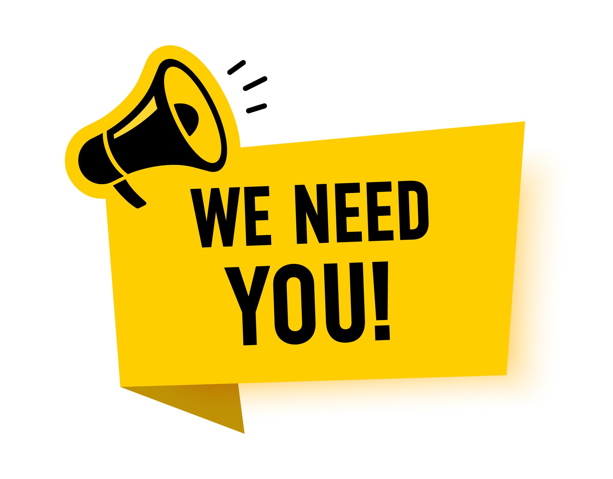 Megaphone with we need you speech bubble. Loudspeaker. Banner for business, marketing and advertising. Vector illustration.