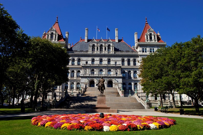 New York State Capitol in Albany, New York on a beautiful sunny day